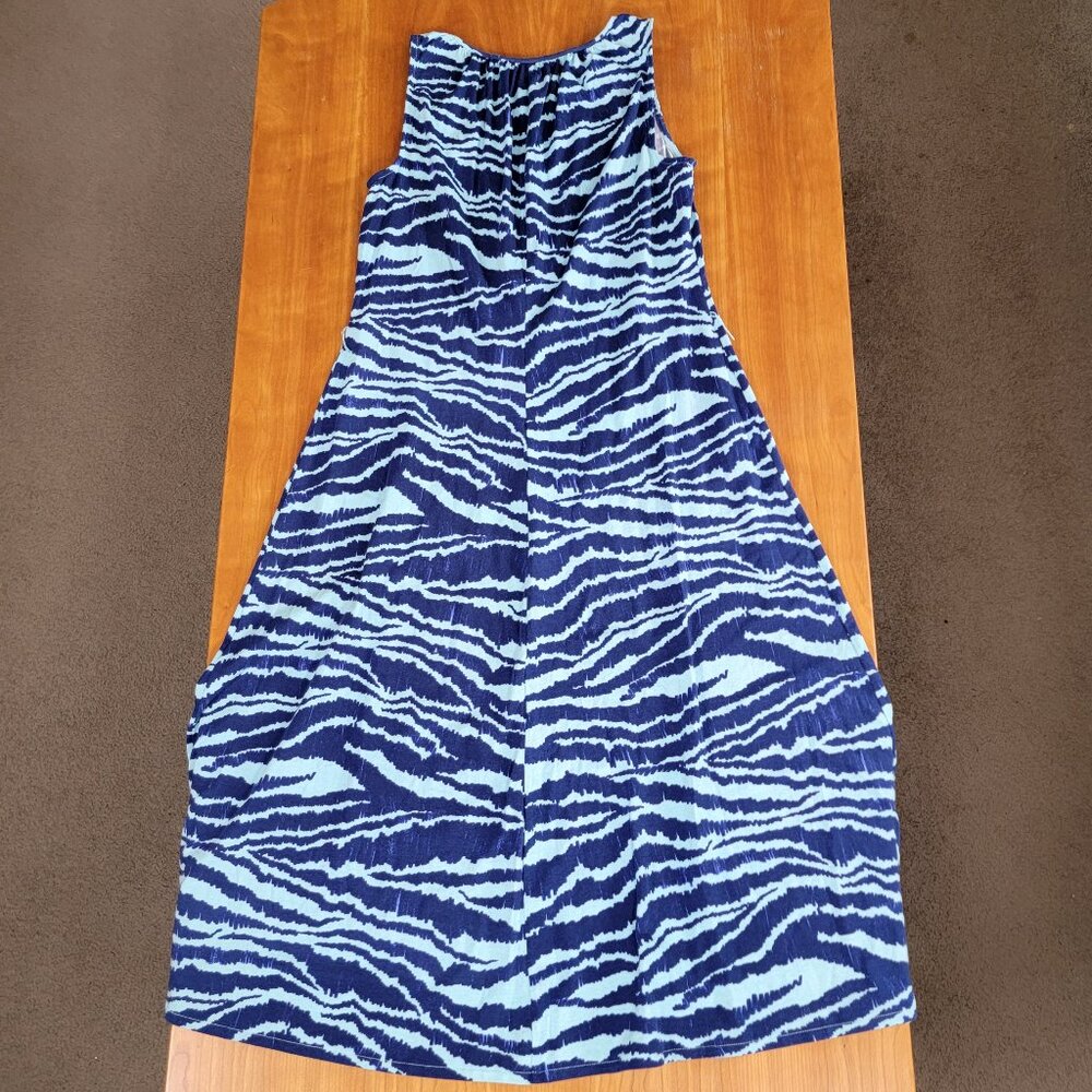 Lands' End Sleeveless Blue Aqua Tiger Print Keyhole A-Line Maxi Sundress - S - Picture 4 of 9